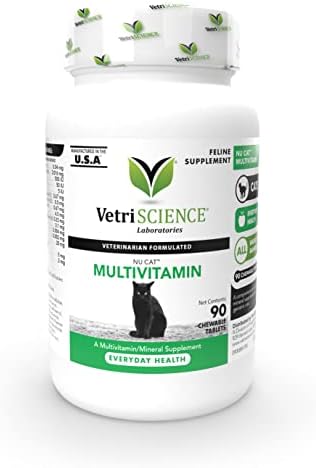 VetriScience NuCat Multi Vitamin for Cats, 90 Chewable Tablets - Complete MultiVitamin Supports Skin and Coat, Immune System, Eye Sight and Everyday Wellness