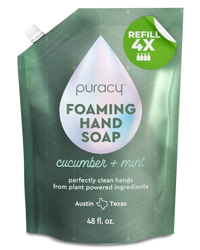 Puracy Foaming Hand Soap Refill - Plant-Powered Natural Hand Soap As Seen on TikTok, Non-Toxic, Sulfate-Free Liquid Soap, Moisturizing Foam Handwash Liquid (Cucumber & Mint, 48 fl oz)