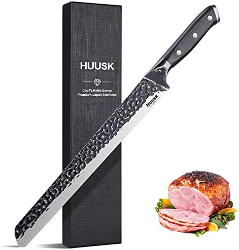 Huusk Japan 11.5 Inch Hand Forged Slicing Knife for Meats, Ribs, Roasts - Brisket Carving Knife for BBQ and Christmas Gifts