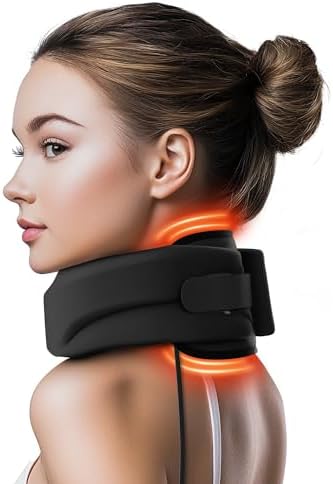 Heated Neck Brace Cervical Collar - Neck Support Brace with Heating Pad, Soft Foam Wraps Keep Vertebrae Stable and Aligned for Relief of Cervical Spine Pressure for Women & Men Black (L Size)