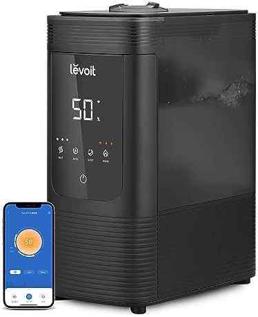LEVOIT 6L Smart Warm and Cool Mist Humidifiers for Home Bedroom, 60H Runtime and Auto Customized Humidity for Large room, Schedule, Easy Top Fill, Essential Oil Diffuser, Whisper-Quiet, Handle, Black