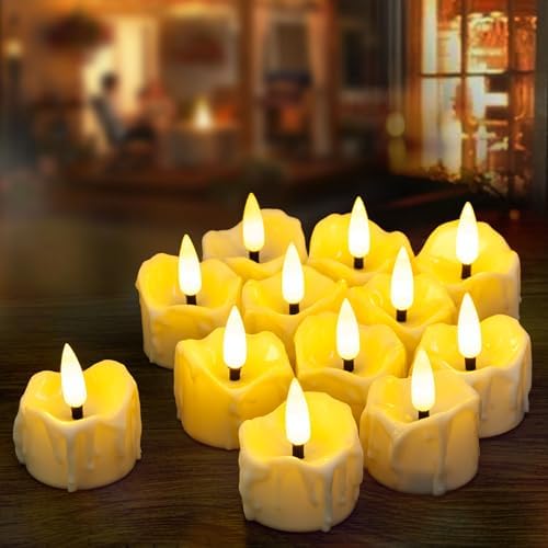 12 Pack LED Timer Tea Light Battery Operated, Flameless Flickering LED Votive Tealight Timer Candles, Outdoor Electric Flicker Fake Candle Bulk for Christmas Halloween Pumpkin Light Decorations