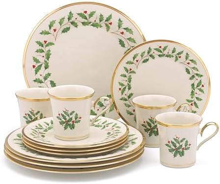 Lenox 6122048 Holiday 12-Piece-Plate-&-Mug Set, Christmas Dinnerware, Hosting