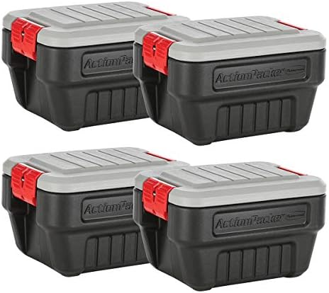 Rubbermaid® ActionPacker®️ 8 Gal Lockable Storage Box Pack of 4, Outdoor, Industrial, Rugged, Grey and Black