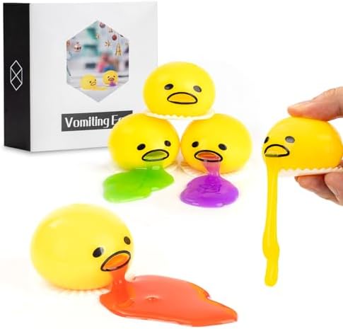 4-Pack Vomiting Egg Stress Ball,Funny Prank Puking Sucking Slime Toy,Fidget Relief Ball Toy, and Christmas Stocking Stuffers(Yellow).