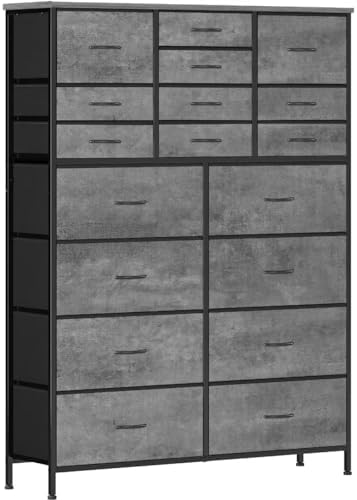 Chest of Drawers for Bedroom, Tall Gray Fabric Dresser with 18 Deep Drawers, Large Clothes Organizer Bin Vertical Storage Cabinet for Closet, Nursery, Office
