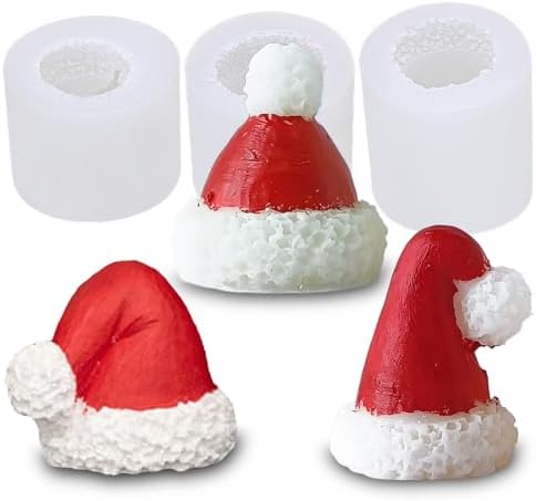 Wehous 3PCS Mini Christmas Hat Silicone Candle Soap Molds, Holiday Festive Hat Fondant Chocolate Cake Decorating Mold, Christmas Ornament Epoxy Resin Mold, Unique Jewelry Keychain Art Craft Mold Kit
