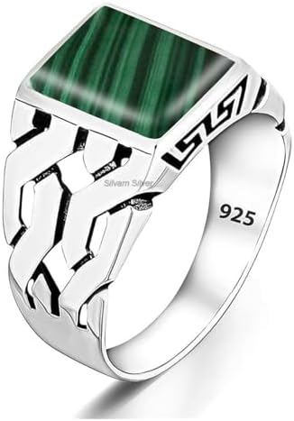 Solid 925 Sterling Silver Rectangle Shape Gemstone Men Signet Rings, Beautiful Handcrafted Anniversary, Christmas Gift for Fathers, Son, Boyfriend, Friend