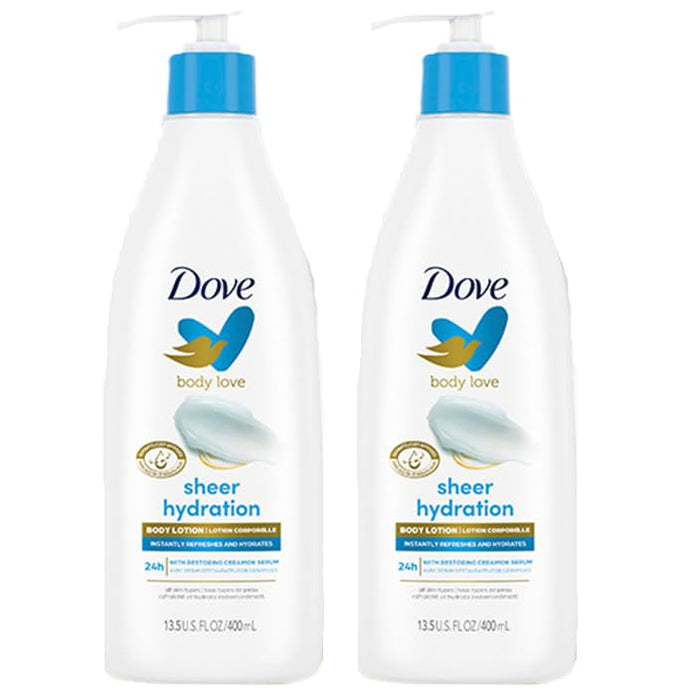 Dove Body Love Sheer Hydration Body Lotion, 24h Moisturizing, 13.5 fl oz / 400 ml - Pack of 2