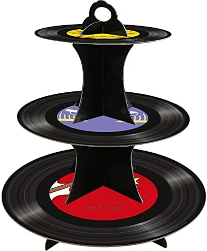 1950's Rock and Roll MusicTheme, 3-Tier Paper Record Cake Stand Cupcake Tower for 8-12 Cupcakes Perfect for 50's Theme Party Supplies, Gift for Music Lover