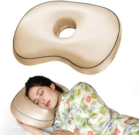 Ear Piercing Pillow for Side Sleepers with Orthopedic Support, Ear Hole Pain Relief Removable Cover 12x19 Inch for Pierced Ears
