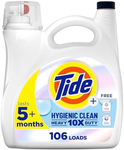 Tide Hygienic Clean Heavy Duty 10x Free Liquid Laundry Detergent, HE Compatible, Unscented, 106 loads, 149 oz