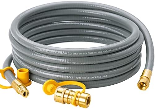 15 Feet 3/8 inch ID Natural Gas Grill Hose with Quick Connect Fittings, Natural Gas Line for Grill, Pizza Oven, Heater and More Low Pressure Appliance