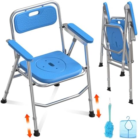 Shower Chair for Elderly & Disabled, Stainless Steel Foldable Shower Seat with Arm and Back, Height Adjustable Safety Bath Seat for Inside Shower, Shower Seat for Bathtub, 500lbs Capacity