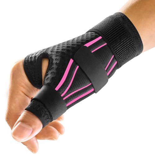 FREETOO Ergonomical Wrist and Thumb Brace Support Right Hand or Left Hand for Arthritis Pain and Support, Thumb Spica Splint for Trigger Thumb, Finger Splint for Tendonitis, Sprain (L/XL Pink/Black)