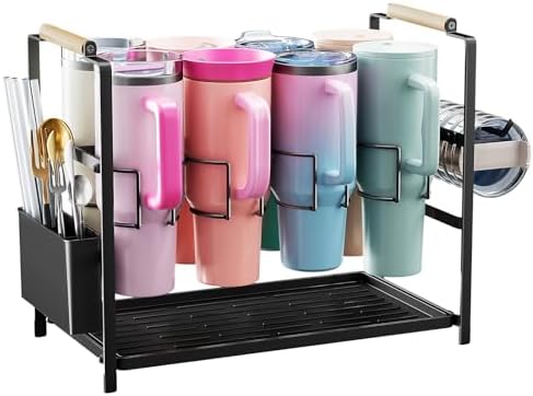 Water Bottle Organizer Drying Rack for 40 oz Tumbler with Handle, Multifunctional Cup Storage Holder Compatible with Stanley, Owala, Simple Modern and Other Brands, 8 Slots (Patented)