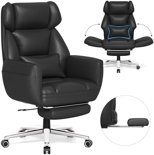 GABRYLLY Ergonomic Chair with Footrest – Wide Cross Legged Chair with Reversible Armrests, 120°Tilt, Lumbar Support,Heavy-Duty Base, Big and Tall Executive Chair Plus, Black, GY82766