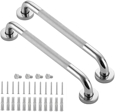 Grab Bars for Bathroom 16 Inch Silver Stainless Steel Rhombus Shower Grab Bar Anti Slip Home Care Bath Handrail Safety Hand Rail Support for Showers Seniors Elderly Assist Handicap Bath Handle 2 Pack