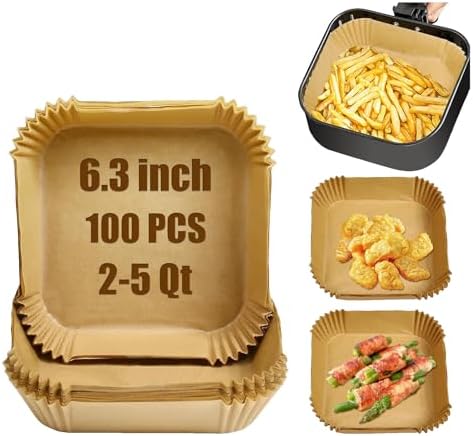 Mini Air Fryer Liners Disposable for Most 2-5 Qt Small Air Fryer, 100Pcs Small Parchment Paper for Baking Square Airfryer Paper Liners for 2-5 Qt