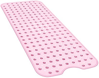 YINENN Bath and Shower Safety Mats 40x16 inch, Non Slip with Suction Cups for Bathroom Stall and Tub Floor, Extra Large and Machine Washable, Drain Holes Keep Bathtub Clean, Light Pink