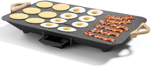 12x20inch Electric Griddle by BBQ Masters, 1700W Fast Even Heating, ILAG Granite Nonstick, Sloped Cooking Surface, Frameless Design for Easy Cleaning, Great for Family Gatherings, Black