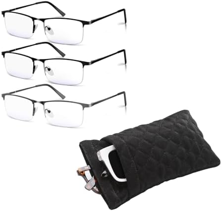 3-Pack Reading Glasses Bundles Large Double Eyeglasses Case