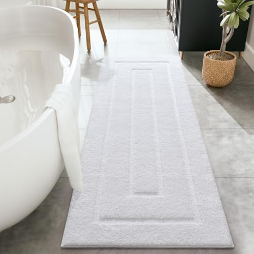 HOMORE Bathroom Rugs 24x60 Inch White Bathroom Runner Rug, Soft and Absorbent Bath Mat, TPR Backing Non Slip Long Runner Rug for Vanity, Washable Plush Bath Rugs for Shower Floor