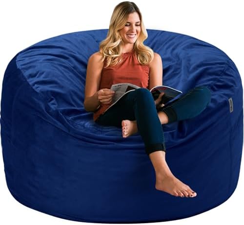 HABUTWAY Bean Bag Chair 3Ft Luxurious Velvet Ultra Soft Fur with High Rebound Memory Foam Bean Bag Chairs for Adults Plush Lazy Sofa with Fluffy Removable Sponge 3' (Blue)