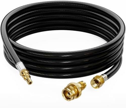 15 FT Propane Quick Connect Hose for RV to Gas Grill, Come with 1 LB Throwaway Bottle Connect Adapter, Dual Functionality 1/4"RV Propane Hose Fits for Most LP Gas Equipment and Portable Grill
