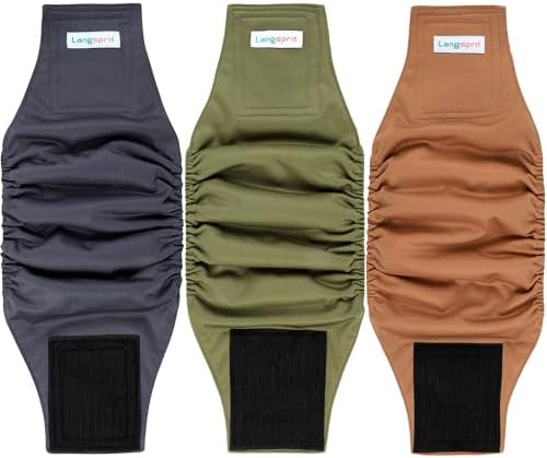 Langsprit Male Belly Bands for Dogs (Pack of 3) - High Absorbing Dog Wraps Male Washable - Reusable Small Doggy Doggie Puppy Dog Diapers M Size