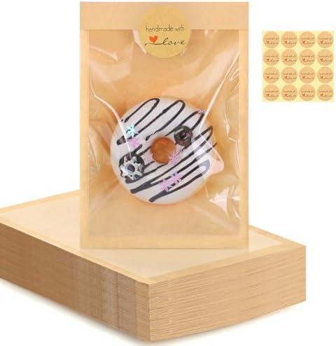 120 Pack Cookie Bags with Seal, 5.1x7.5 Inch Bakery Packaging Bag with Window, Heat Sealable Grease Resistant Bags for Donuts Sandwich Christmas Thanksgiving Harvest Party