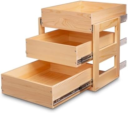 Pull Out Drawers For Cabinets, 14''W×21''D×19''H Soft Close Slide Out Wood Shelves Storage Organizer for Kitchen, 3-Tier, Finished, Heavy-Duty, Bottom Assembly