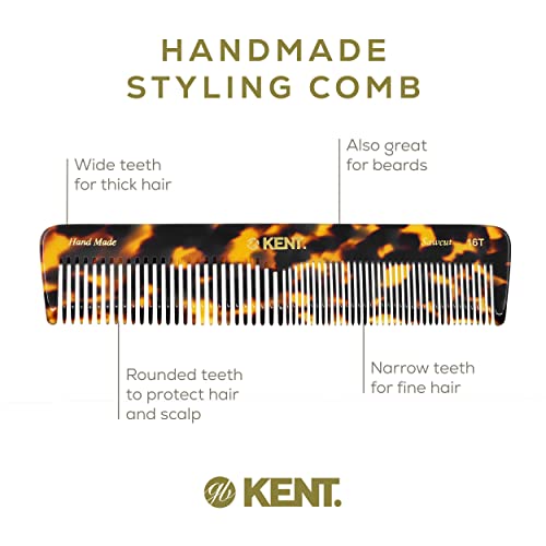 KENT 16T Fine Tooth Comb and Wide Handmade Styling - Beard Hair Comb, Mens Mustache for Women Detangling Detangler Yellow Tokyo (16T TY), 1.0 Count, 3