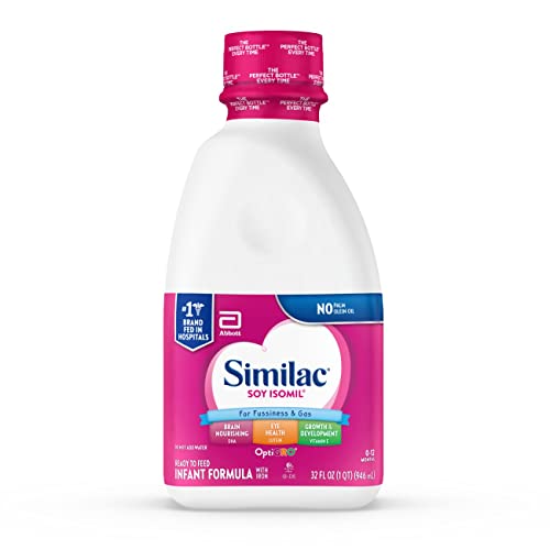Similac Soy Isomil Ready-to-Feed Baby Formula, for Fussiness & Gas, Plant-Based Protein, 32-fl-oz Bottle, Pack of 1