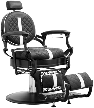 Barber Chair Hair Salon Chair,Heavy Duty 700 LBS, for Hair Stylist Barber Beauty Tattoo Massage(Black White)