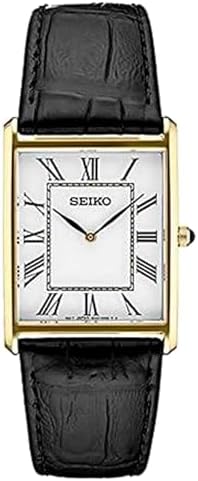 SEIKO Essentials Watch for Men - Essentials - Water Resistant with Stainless Steel Rectangular Case and Leather Strap