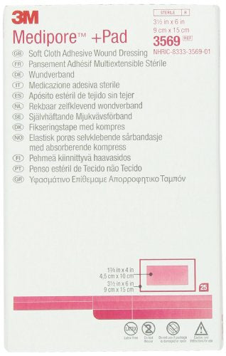 3M™ Medipore™ +Pad Soft Cloth Adhesive Wound Dressing, 3569, Dressing - 3-1/2 in x 6 in, Pad - 1-3/4 in x 4 in