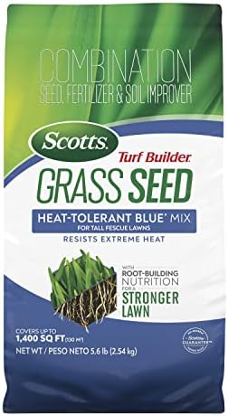 Scotts Turf Builder Grass Seed Heat-Tolerant Blue Mix for Tall Fescue Lawns with Fertilizer and Soil Improver, 5.6 lbs.