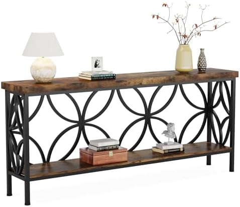 LITTLE TREE Sofa Table, 70.9 Inch Industrial Behind Couch Table with Storage Shelves, Narrow Long Console Table for Entryway, Living Room, Foyer, Hallway, Office
