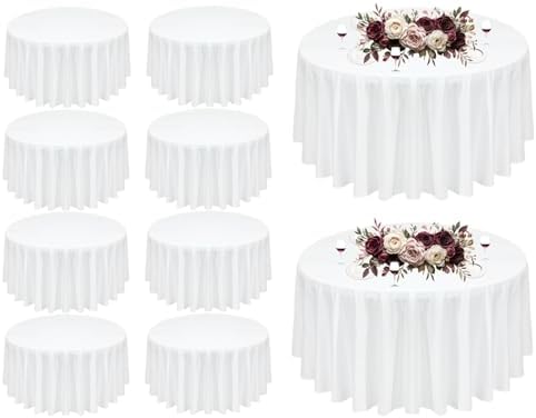 10Pack White Round Tablecloth 90 inch White Table Cloth, Washable Round Table Cloth Polyester Table Cover for Dining Wedding Banquet Party