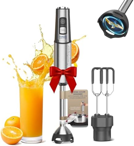 Immersion Blender, 1100W 2-in-1 Hand Held Blender with Full Copper Motor & Stainless Steel Body, 15 Speed & Turbo Mode Hand Mixer, Blade with Anti-scratch Coating