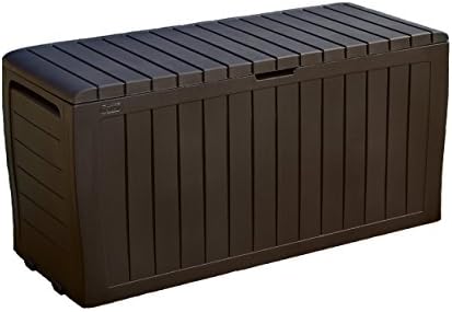 Keter Marvel Plus 71 Gallon Resin Outdoor Storage Box for Patio Furniture Cushions, Throw Pillows, Garden Tools and Pool Floats, Brown