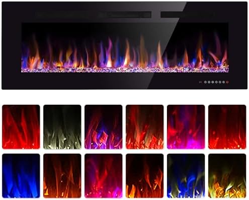 60" Electric Fireplace in-Wall Recessed and Wall Mounted 1500W Fireplace Heater and Linear Fireplace with Timer/Multicolor Flames/Touch Screen/Remote Control