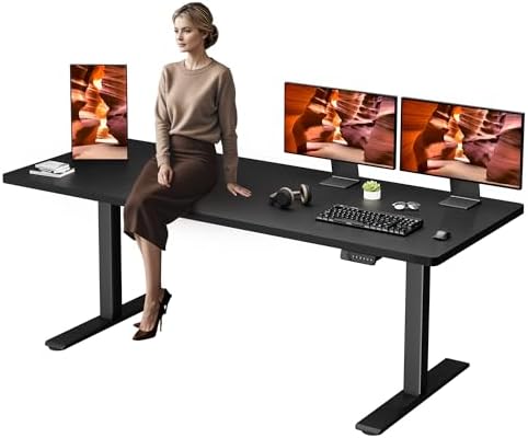 Dual Motor Standing Desk, Large Stand Up Desks, 79x31 Inches Electric Sit Stand Desks, 4 Memory Preset Adjustable Height Computer Table for Home Office with Splice Board (Black)
