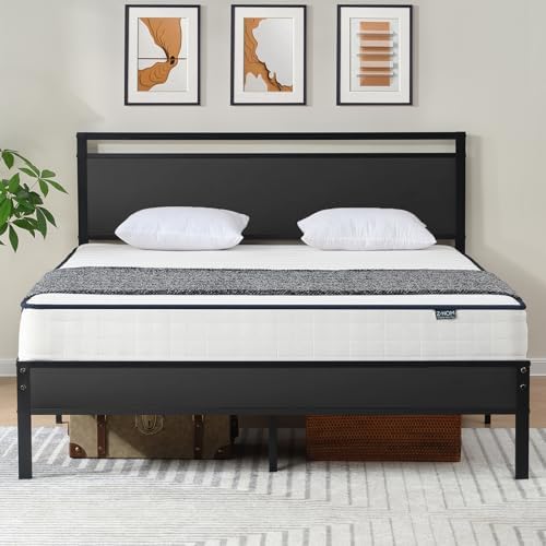 Z-hom Upgraded King Size Bed Frame, Heavy Duty Metal Sturdy King Bed Frame with Modern Wood Headboard & Footboard, Stable Platform Bed Furniture Bed Storage, No Noise, No Box Springs, Black