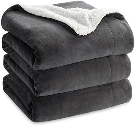 Bedsure Sherpa Fleece Blankets Queen Size for Bed - Thick and Warm, Soft Fuzzy Plush Queen Blanket for Winter, Charcoal, 90x90 Inches