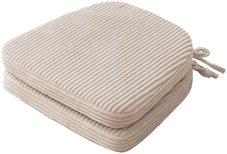 HIGOGOGO D-Shaped Chair Pads Cushions for Dinner Chairs, 17 x 16 Inch Supportive Cushion with Ties, Removable Overstuffed Chair Cushion, Set of 2, Beige