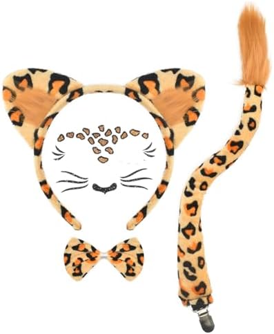 4 PCS Leopard Ears and Tail Set for Kids and Adults-Halloween Christmas Festival Theme Party Cosplay Cheetah Costume Accessory