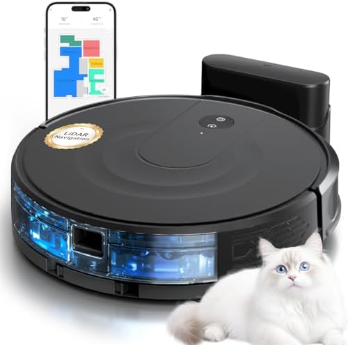 Robot Vacuum and Mop Combo with 9000Pa Suction, LiDAR Navigation & Multi-Floor Mapping, Ultra-Slim Design for Pet Hair, Carpets & Hard Floors, 200-Min Runtime