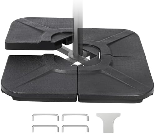4-Piece 160lb Water Capacity Heavy Duty Cantilever Offset Patio Umbrella Stand,Water/Sand Filled Square Umbrella Base Plate Set(Black).